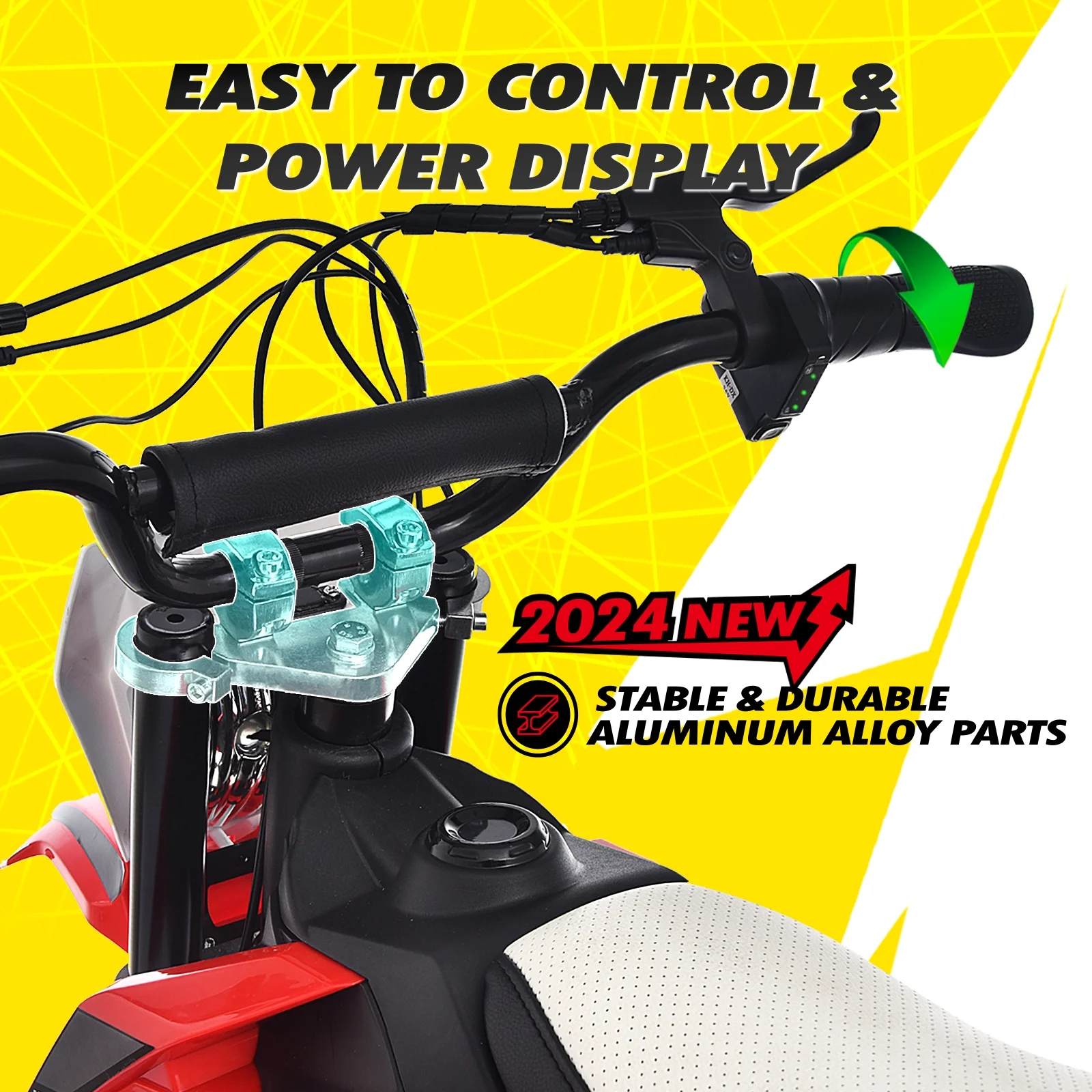 Blitzshark 36V 650W Kids Electric Dirt Bike Off-Road Motocross Ultra Powerful Motorcycle, with 17MPH MAX Speed, Rubber Tire, Twist Grip Throttle, Dual Suspension & Brakes, Leather Seat, SRK-MC20 Pro