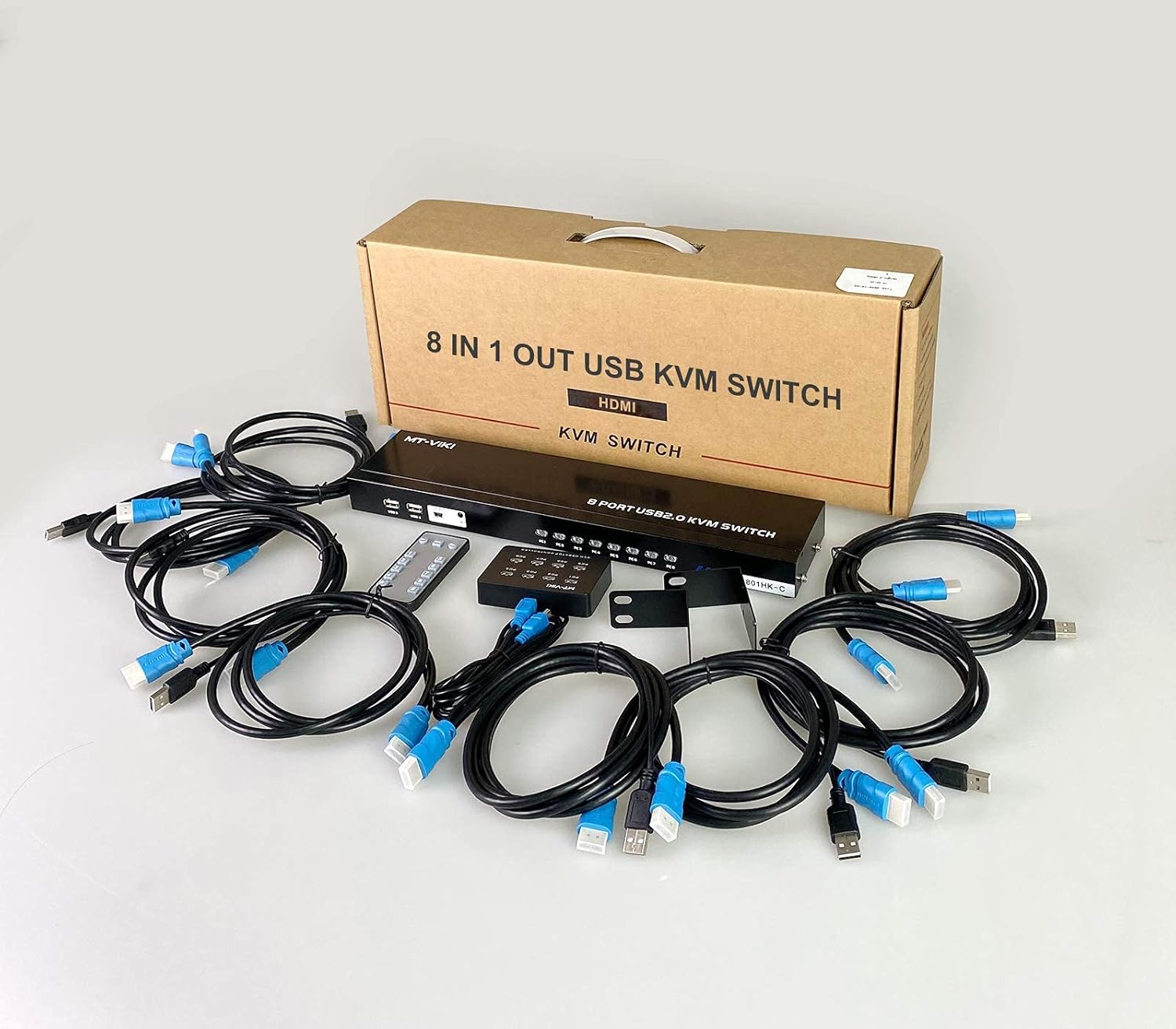 8 Ports KVM Switch HDMI, MT-VIKI 4K 30Hz Rack Mount KVM Switch 8 in 1 Out w/KVM Cables & IR & Desktop Control & 4 USB 2.0 Hub & Rackmount Ears
