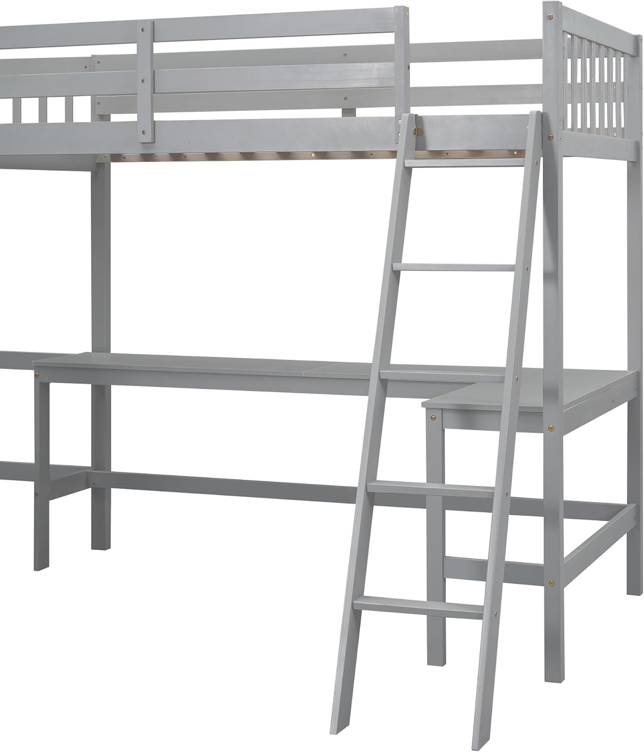 Wood Twin Size L-Shaped Loft Bed with Ladder and 2 Built-in L-Shaped Desks,2 Beds in 1 for Dorm,No Box Spring Required,Gray