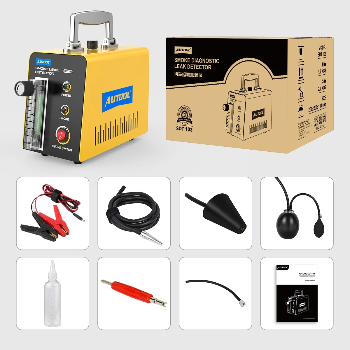 AUTOOL Car EVAP Smoke Machine Leak Tester, Automotive Smoke Leak Detector, DC12V Car Fuel Pressure Gauge Tester, Smoke Machine for Automotive Truck