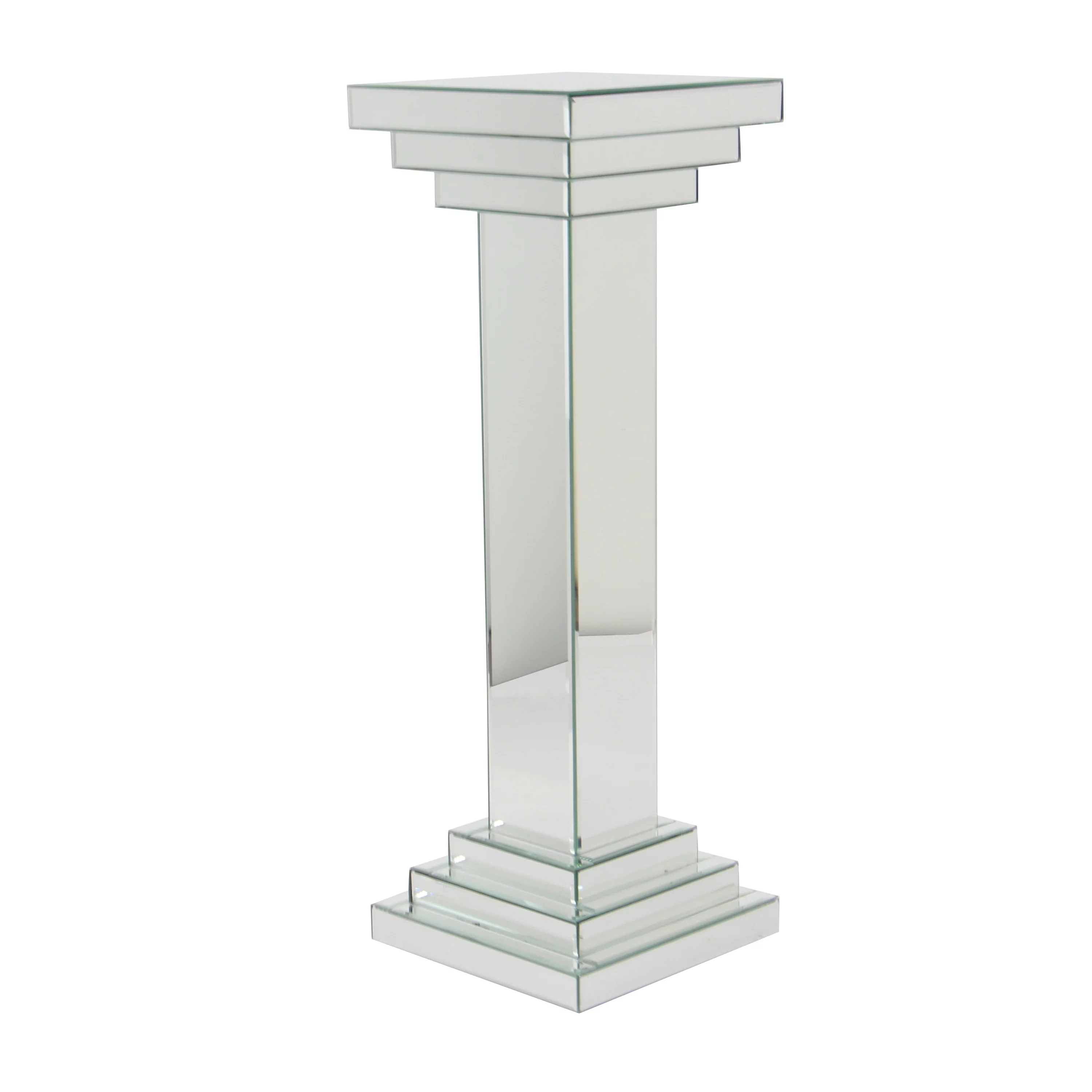 DecMode 12" x 36" Silver Glass Mirrored Pedestal Table, 1-Piece