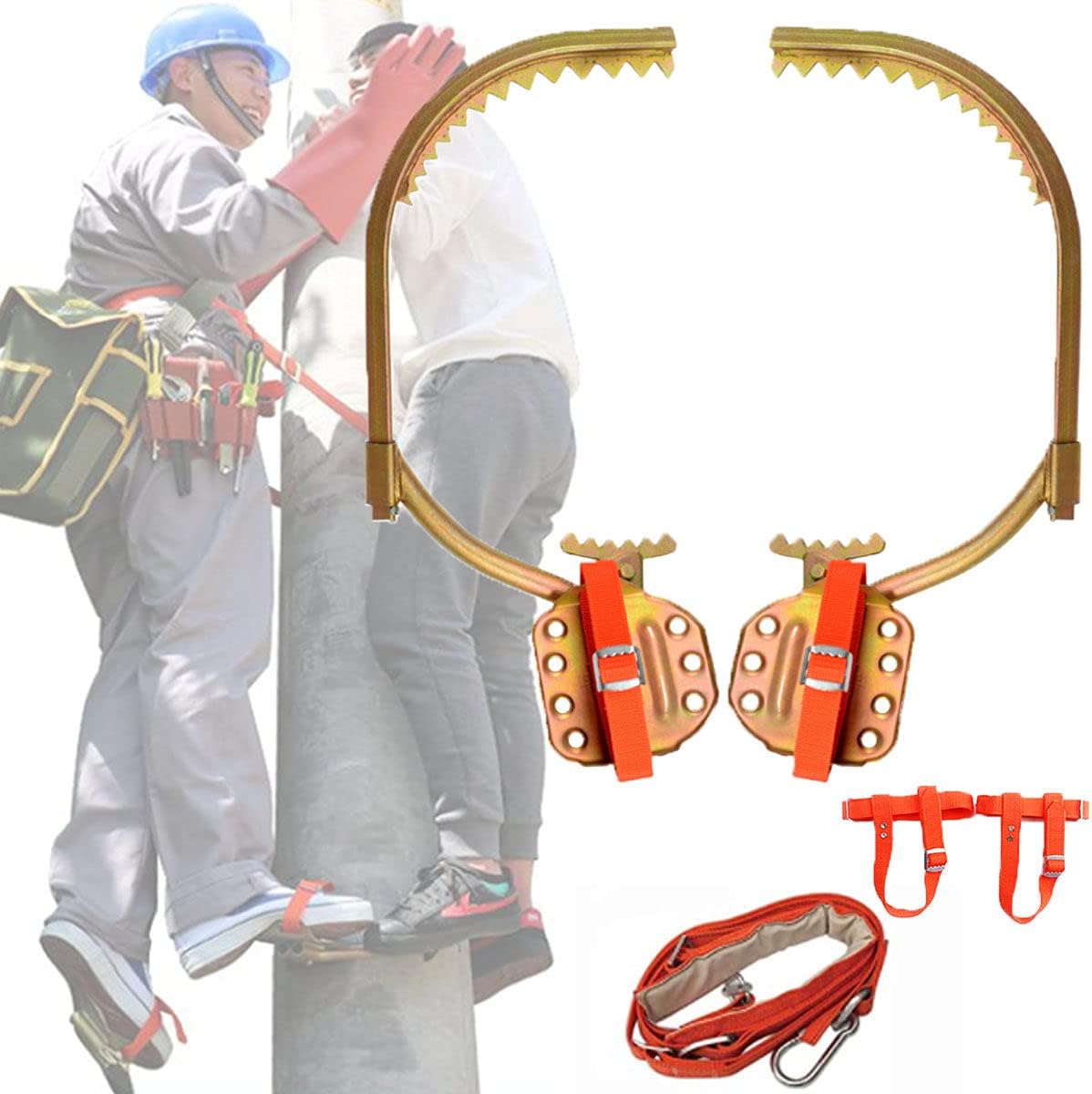Tree Climbing Gear, Stainless Steel Tree Climbing Tool, Pole Climbing Spikes Adjustable Climbing Tree Shoes Non-Slip Pedal for Hunting Observation, Picking Fruit, Jungle Survival and More,300Mode