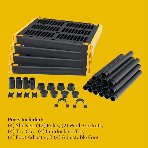 BLACK & YELLOW® 4-Tier Heavy Duty Plastic Storage Shelving Unit, 100lbs/shelf (55”H x 24”W x 20”D), for Indoor/Outdoor Organization, Modular Rack, Extremely Durable®, Made in The USA [2 Pack]