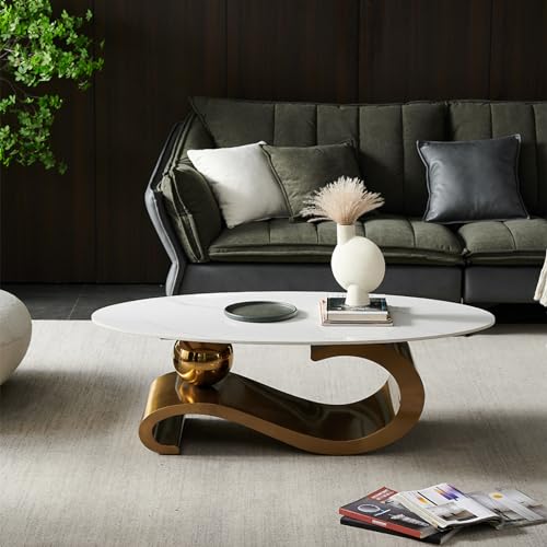 Living Room Table,Luxury Coffee Table with Marble Top and Gold Metal Bracket,Modern Design,Elegant Styling,Easy to Clean(47", Gold)