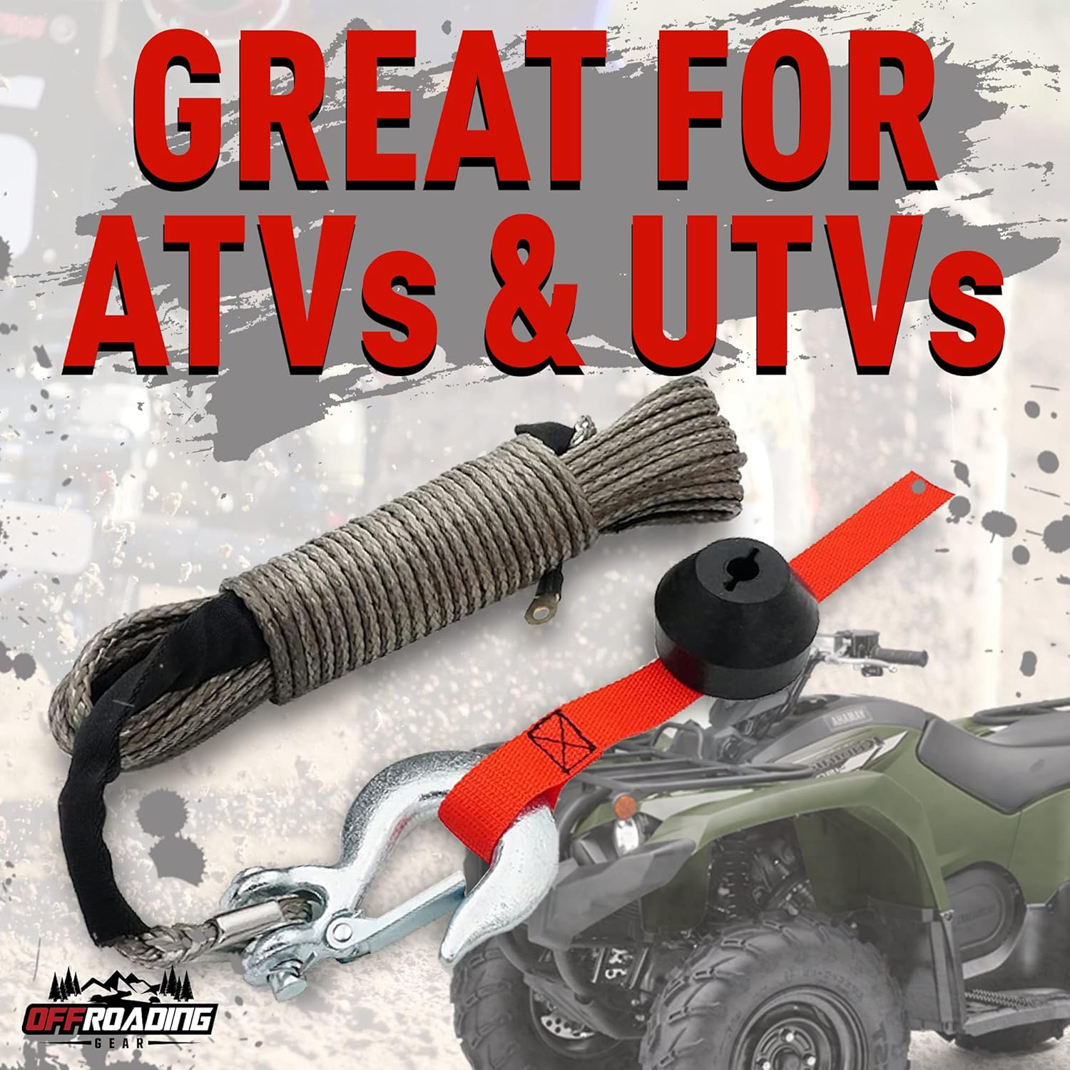 50'x3/16” Synthetic Winch Rope Kit | Replacement for Wire Cable | Jeep/ATV/Quad | Free Snap Hook & Stopper