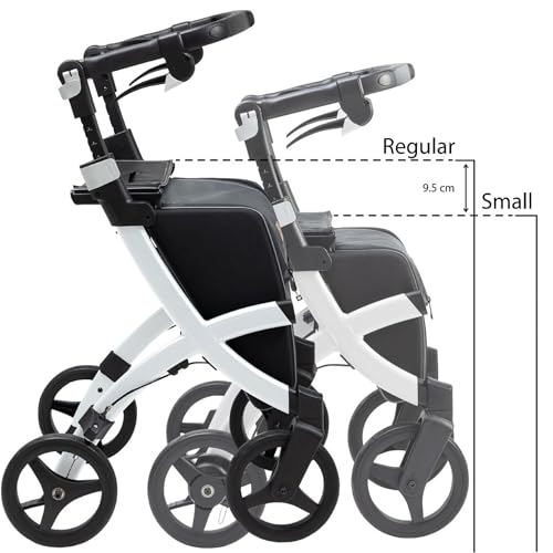 Flex 2 Pebble White - Upright Rollator Walker with seat - Lightweight Walker with Wheels - Folding Walker with Large Shopping Bag - Modern Design