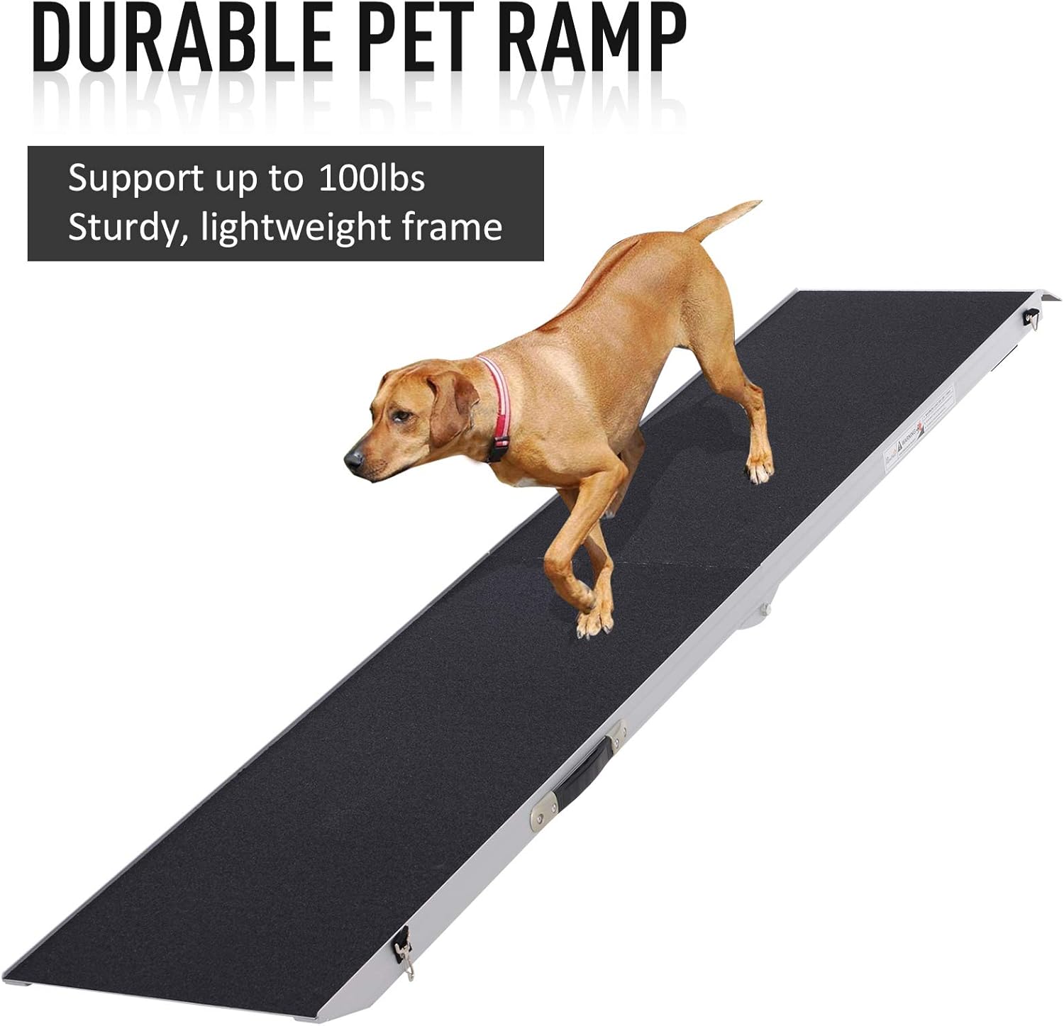 PawHut 96" Portable Bi-Fold Folding Vehicle Pet Ramp for Large Dog or Animals with Safety Lock & Convenient Carry Handle