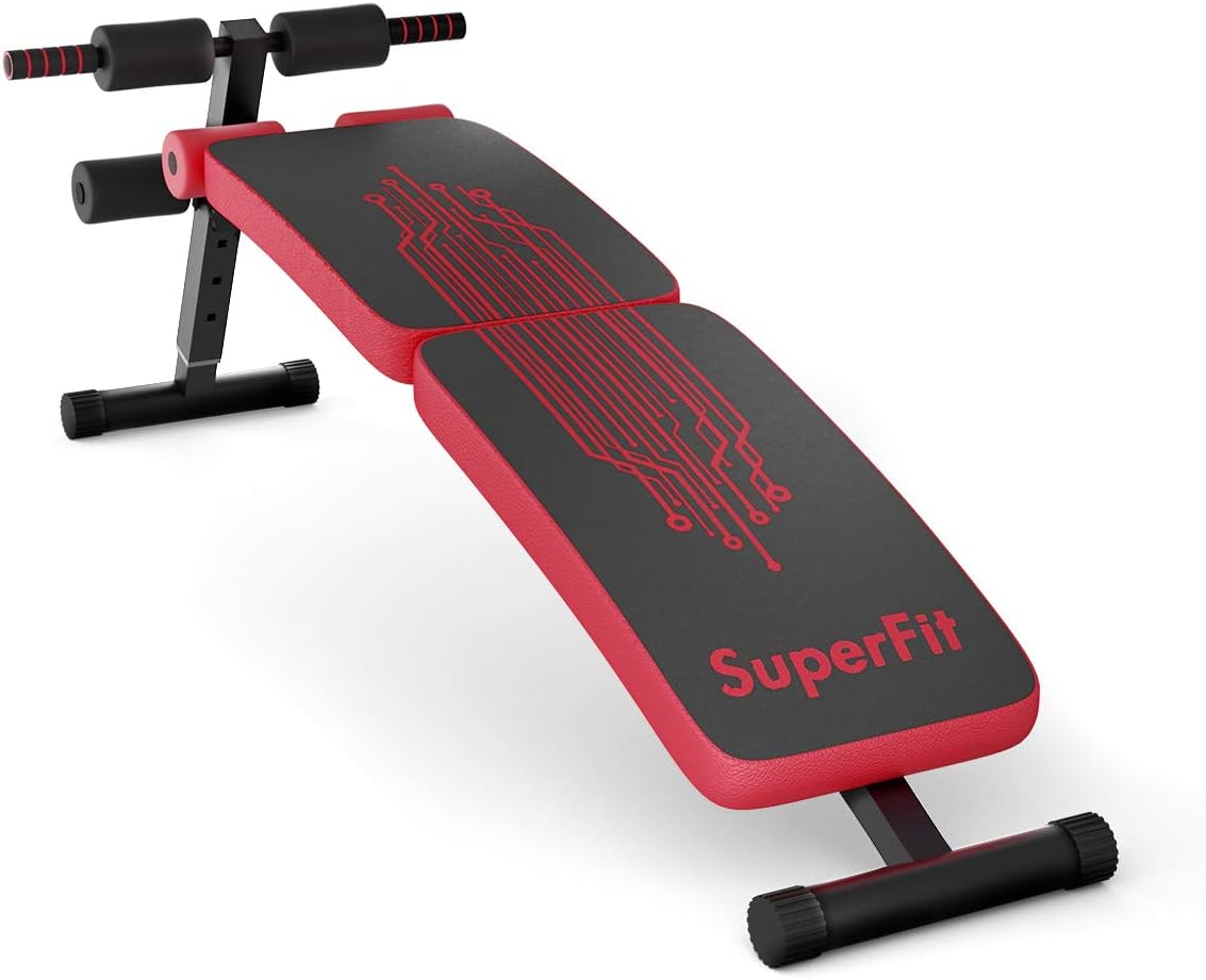 GYMAX Adjustable Sit up Bench, Folding Abdominal Training Slant Bench with Reserve Crunch Handle, Curved Decline Ab Bench for Home/Gym Pack of 2