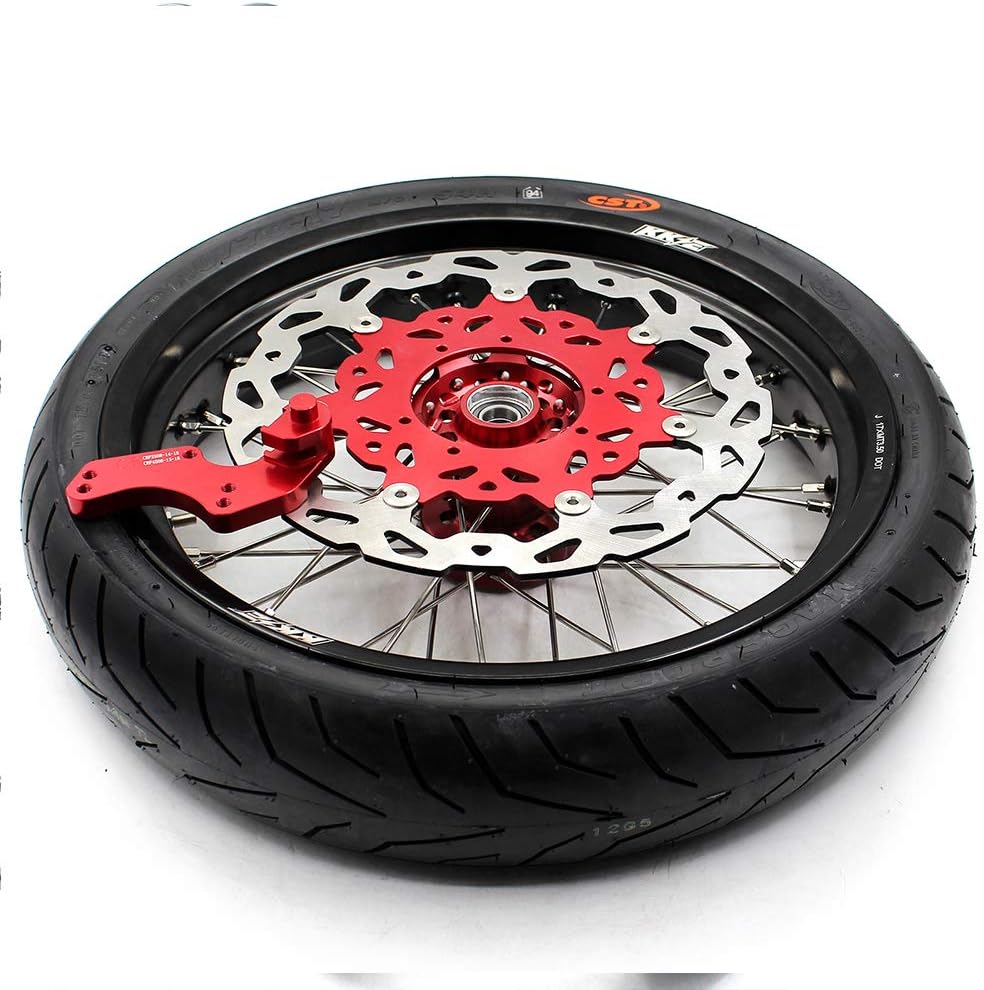 KKE 3.5" / 4.25 * 17 Rim Fit for CRF250R 2014 CRF450R 2013-2023 CRF450RL 2019-2023 Supermoto Wheels CST Tires Red Hub Discs