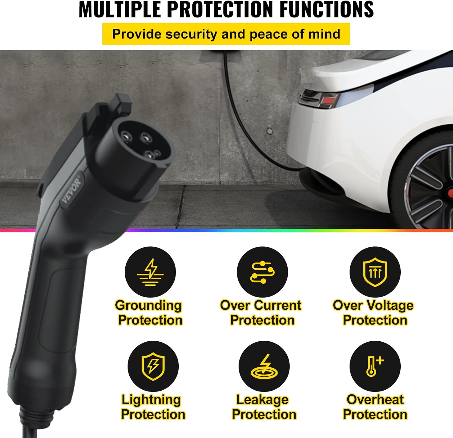 VEVOR Level 1+2 EV Charger, 15 Amp 110-240V, Portable Electric Vehicle Charger with 25 ft Charging Cable NEMA 6-20 Plug NEMA 5-15 Adapter, Plug-in Home EV Charging Station for SAE J1772 Electric Cars