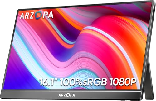 ARZOPA 16.1'' 144Hz Portable Gaming Monitor, 106% sRGB 1080P FHD Kickstand Portable Monitor with HDR, Ultra Slim, Eye Care, External Second Screen for Laptop, PC, PS5, Mac, Xbox-Z1FC