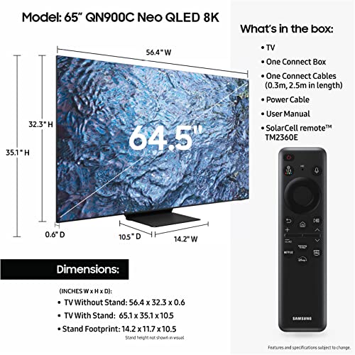 SAMSUNG 65-Inch Class Neo QLED 8K QN900C Series Mini LED Quantum HDR Smart TV with Infinity Screen, Dolby Atmos, Object Tracking Sound Pro, Alexa Built-in (QN65QN900C, 2023 Model),Titan Black