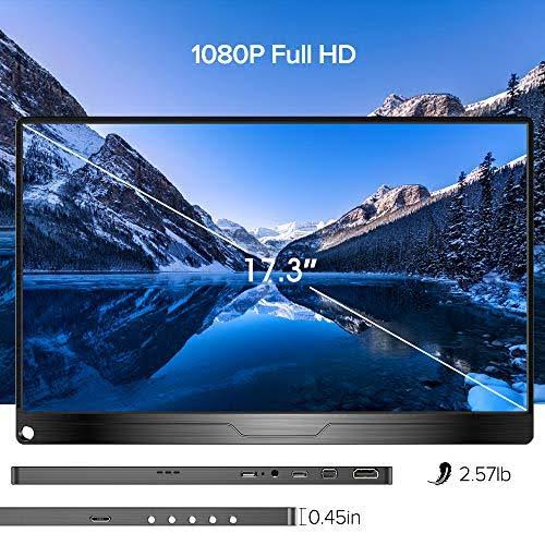 Portable Monitor, Upgraded 17.3 inch IPS HDR 100% sRGB 1920x1080 FHD Eye Care Screen USB C Gaming Monitor, Dual Speaker Computer