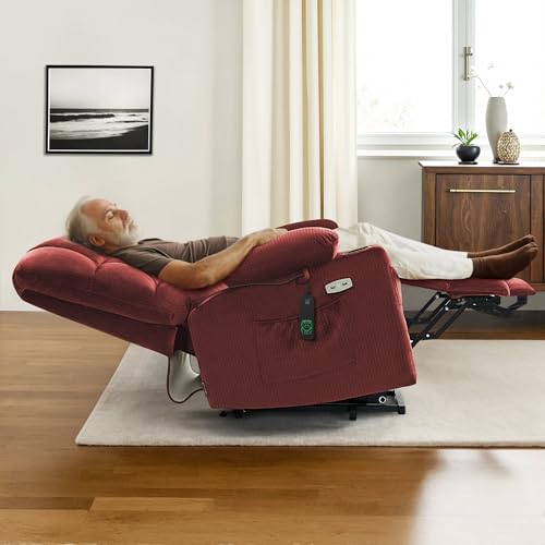 MCombo Large Dual Motor Power Lift Recliner Chair for Elderly, Massage and Heat, Lay Flat, Zero Gravity, Home Button, USB Port, Fabric 7680 (Large, Beige)