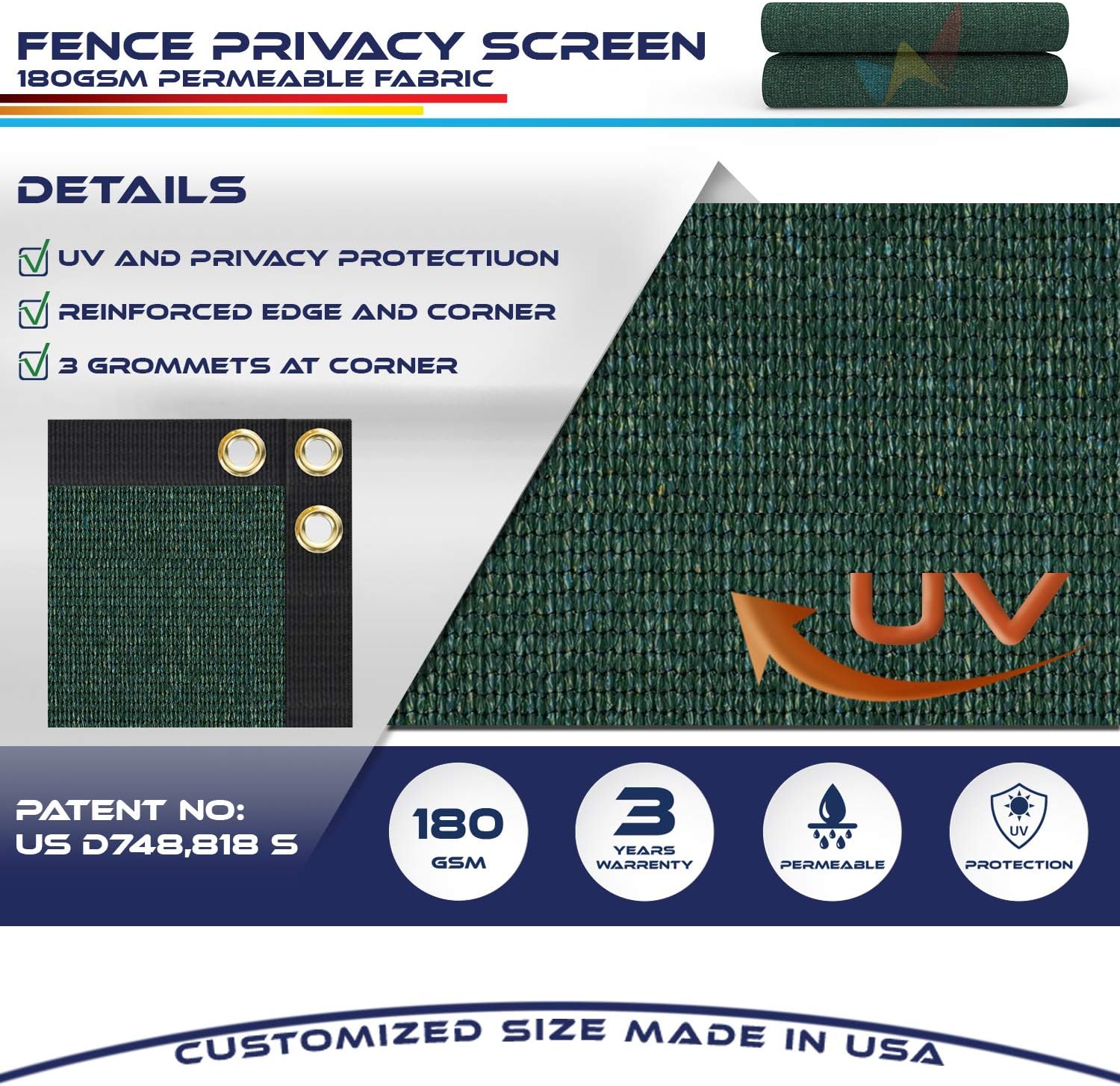 Fence Privacy Screen 15' x 27' Heavy Duty Windscreen Fencing Mesh Fabric Cover for Patio Garden Backyard Lawn Carport Pool Fence, Green