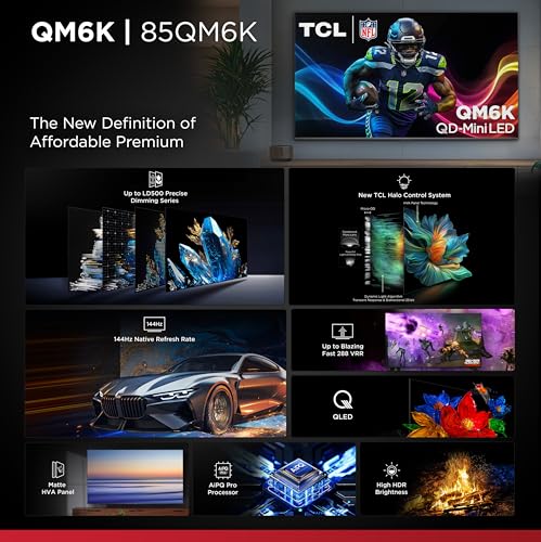 TCL 65-Inch Class QM6K Series QD-Mini LED 4K UHD Google Smart TV Best Value Mini-LED TV - QLED, 144hz, 288hz Gaming Rate, High Contrast Screen, Onkyo Audio, Dolby Atmos (65QM6K, 2025 Model)