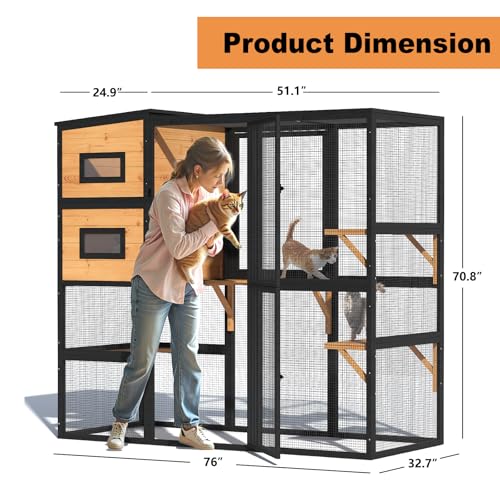 Catio Outdoor Cat Enclosure, Large Cat House for Mulitiple Cats Walk in Cat Cage with Waterproof Cover and Sunshine Panel Roof, Feral Cat Shelter with 7 Platforms and 2 Resting Box, 72 inch