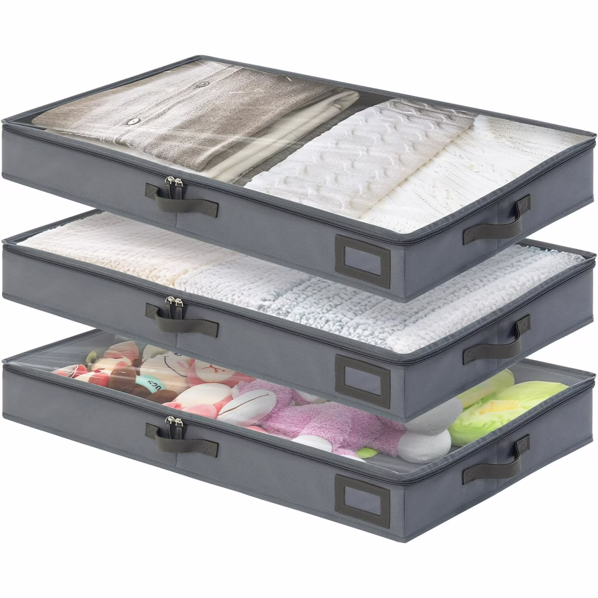 4-Inch Under Bed Storage Containers (3-Pack) | Sturdy Sidewalls | Clear Cover &amp; Label Holder | Underbed Organizer for Crib/Couch | Stores Clothing/Blankets/Wrapping Paper/Toys