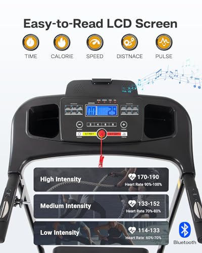 FYC Folding Treadmill for Home with Incline 265lb Weight Capacity 2.5HP Foldable Electric Treadmill with Bluetooth, Portable Treadmill for Home Office Fitness Walking Jogging Workout Easy Assembly