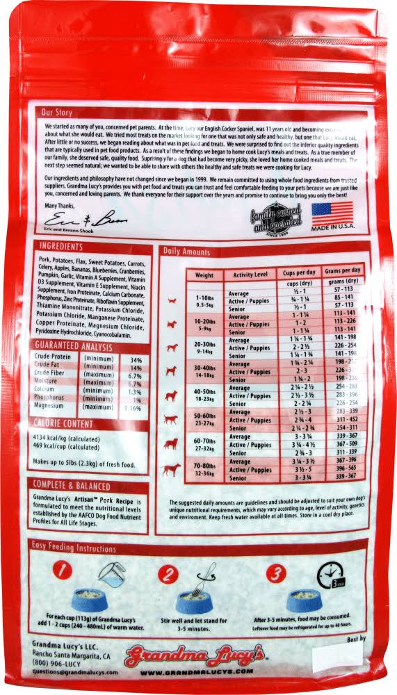 Grandma Lucy&s Artisan Grain Free Pork Freeze Dried Dog Food, 10 lbs
