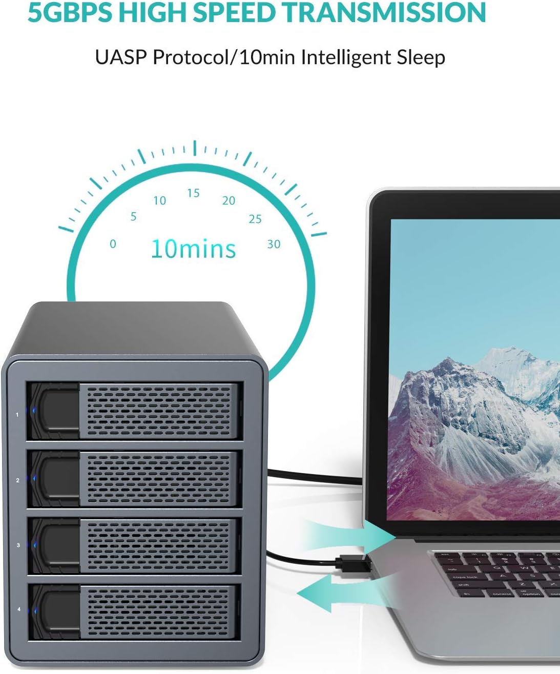 4 Bay Hard Drive Enclosure,Yottamaster Aluminum Alloy 2.5/3.5 USB3.0 to SATA3.0 External HDD SSD Storage Enclosure,Support 4 x 18 TB Capacity,Ideal for Enterprise-Class Storage Solution[FS4U3]