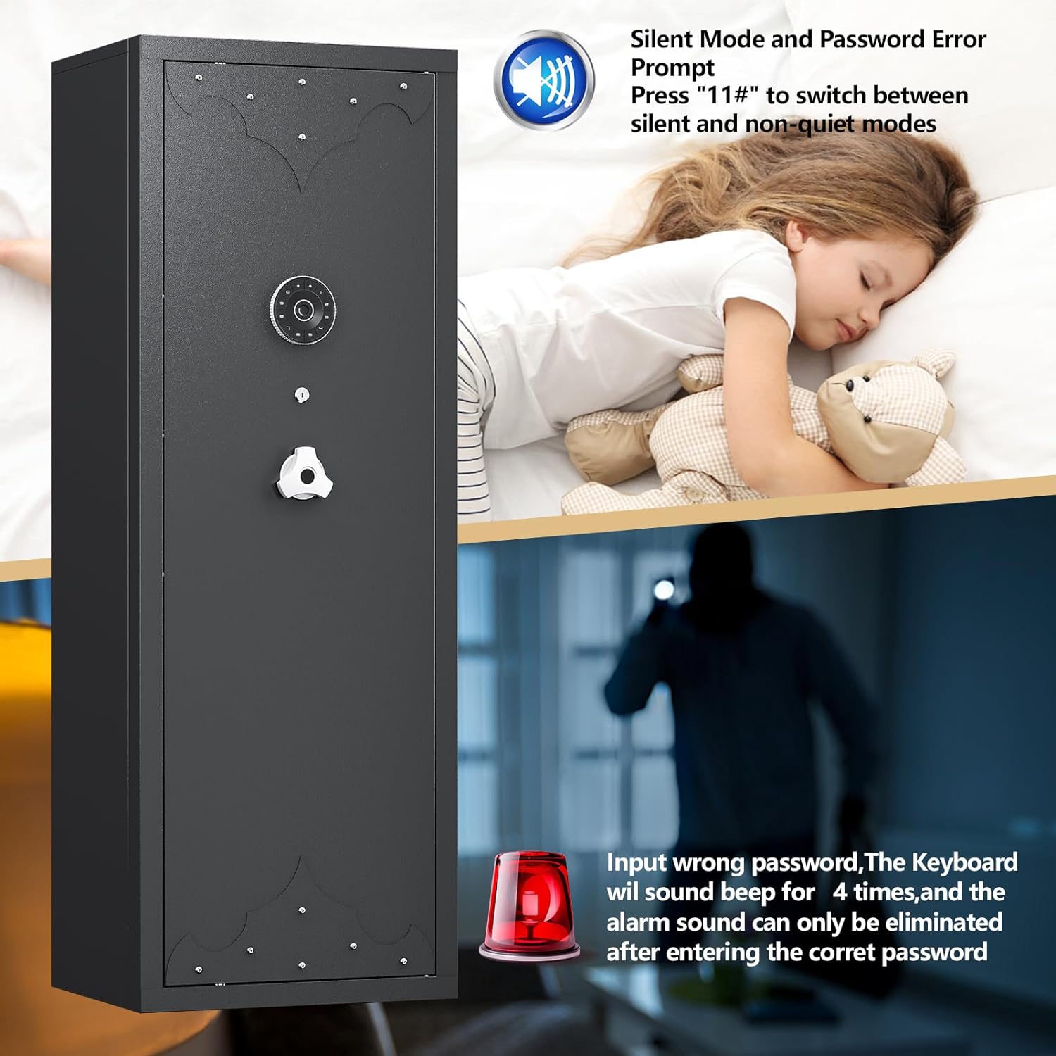 KAER [NEW 13-15 Large Gun Safe] Gun Safe for Rifles and Pistols, Gun Safes & Cabinets, Gun Safes, Quick Access Rifle Safe with Adjustable Shelve & Adjustable Racks & Door Panel Organizer