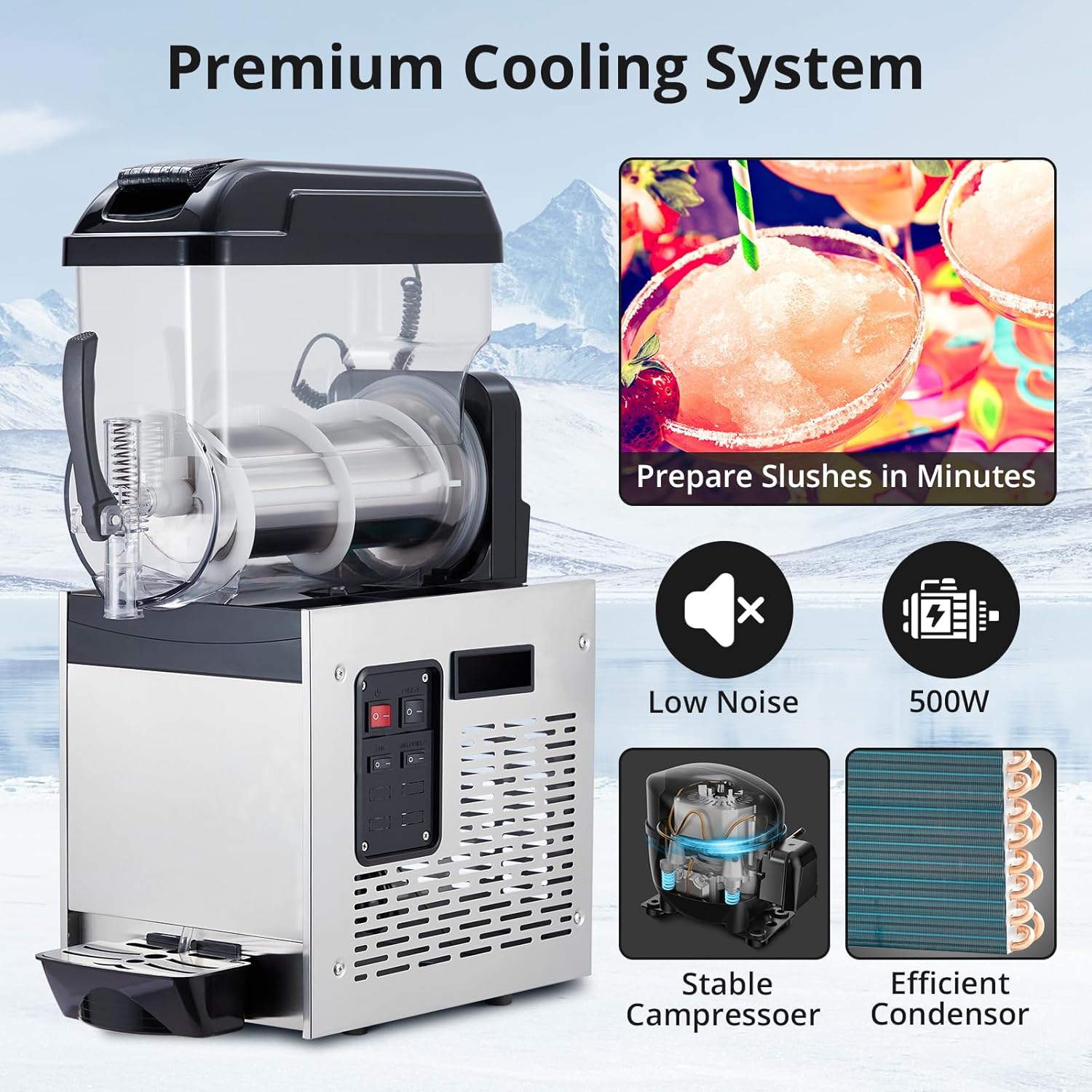 Commercial Slushy Machine, 12L/3.2 Gal Frozen Drink Margarita Machine Smoothie, Self-Cleaning500W Stainless Steel Slushy Machine for Snow Melts, Cocktails, Homes, Coffee Shops, Restaurants
