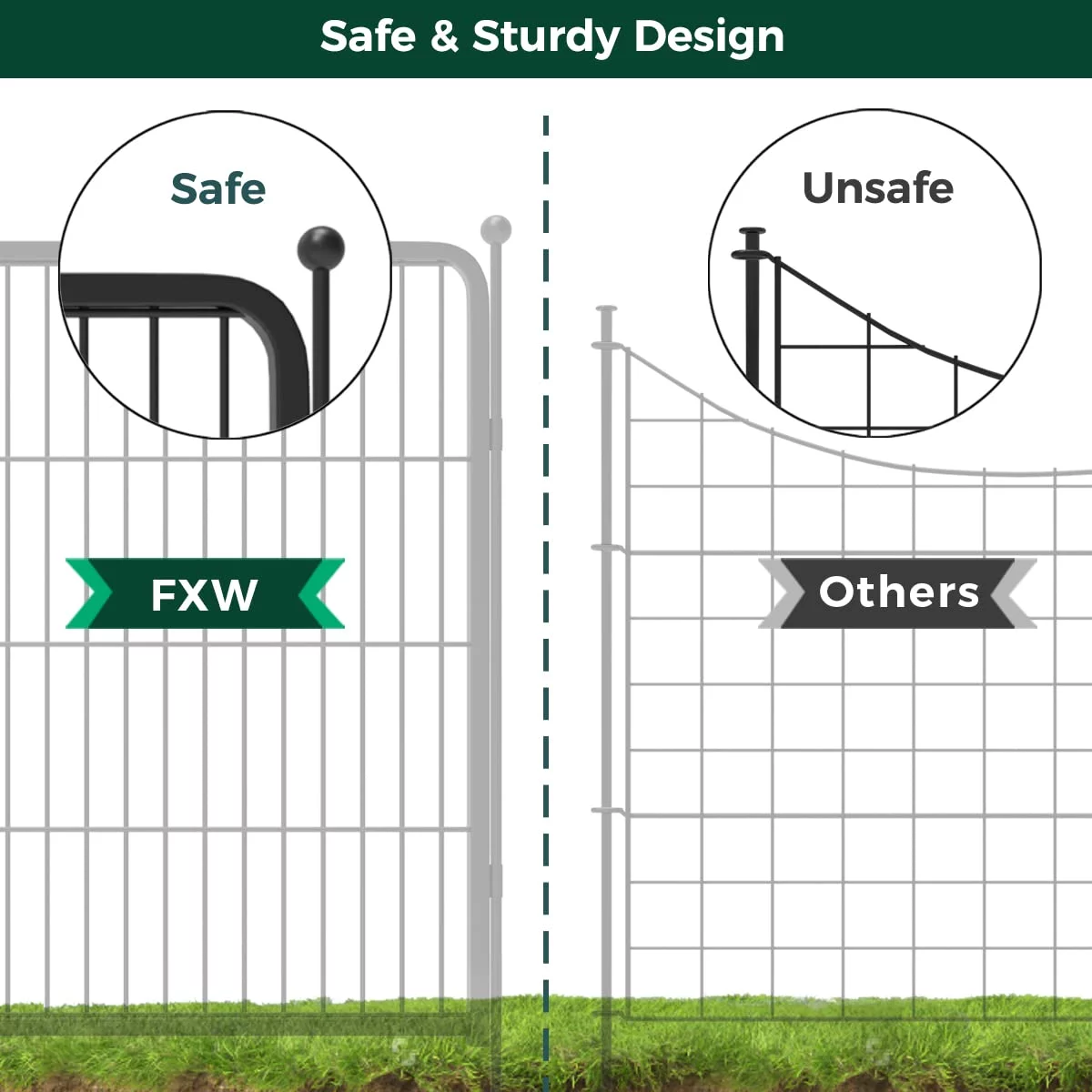 FXW Garden Fence 32 Panels 72ft (L)×40in (H) Animal Barrier Decorative Metal Fence with 2 Gates Temporary Fencing No Dig Fencing for Yard Patio, Black