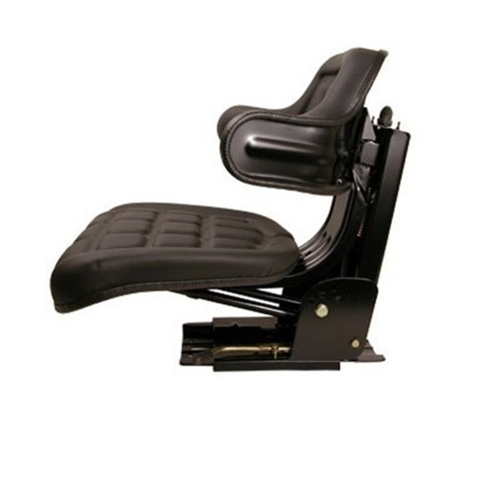 Black Universal Tractor Seat with Full Suspension and Adjustable Angle Base