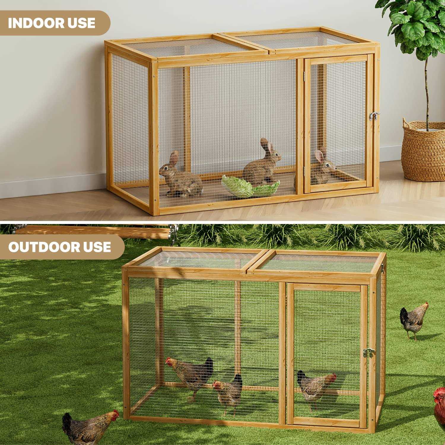 Monibloom Chicken Run for Yard Wood Chicken Cage Rabbit Hutch Bunny Pen with Openable Roof and Side Door - Pet Supplies online store