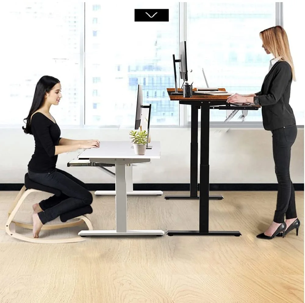 48"x24" Home Office Electric Height Adjustable Standing Desk Sit Stand Computer Workstation w/Drawers, Hook, Memory Preset, T-Shaped Metal Bracket, Splice Board, Black, Rustic Brown