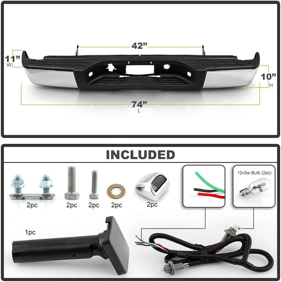ACANII - For 2007-2013 Chevy silverado/GMC Sierrsa 1500 Chrome Steel Complete Rear Step Bumper w/o Sensor Holes Assembly