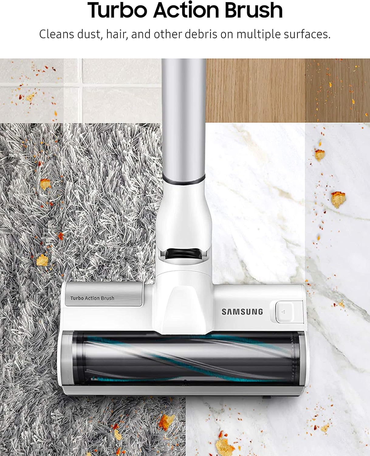 Samsung Jet 70 Pet Cordless Stick Vacuum Long Lasting Battery and 150 Air Watt Suction Power, Complete with Mini Motorized Tool, Violet