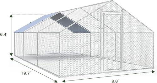 Large Metal Chicken Coop Walk-in Poultry Cage Chicken Run Pen Dog Kennel with Waterproof and Anti-Ultraviolet Cover for Outdoor Farm Use(9.8' L x 19.7' W x 6.4' H)
