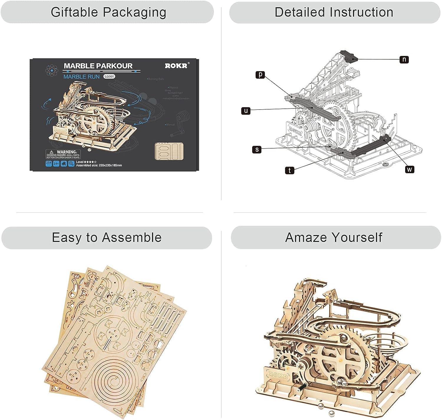ROKR 3D Wooden Puzzles Mechanical Models - DIY Wooden Marble Run Kit &Treasure Box Gifts for Adults &Teens Pack of 2
