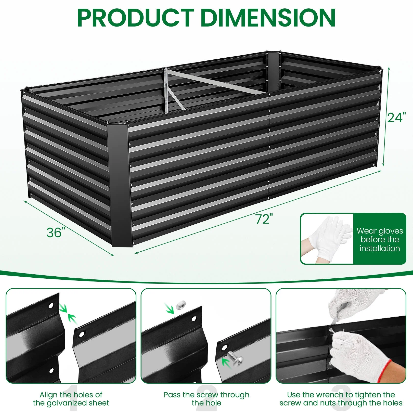 SEJOV Galvanized Raised Garden Beds 6ftx3ftx2ft Large Metal Garden Beds Galvanized Steel Planter Box for Vegetables Flowers Herbs - Curated Treasures Market