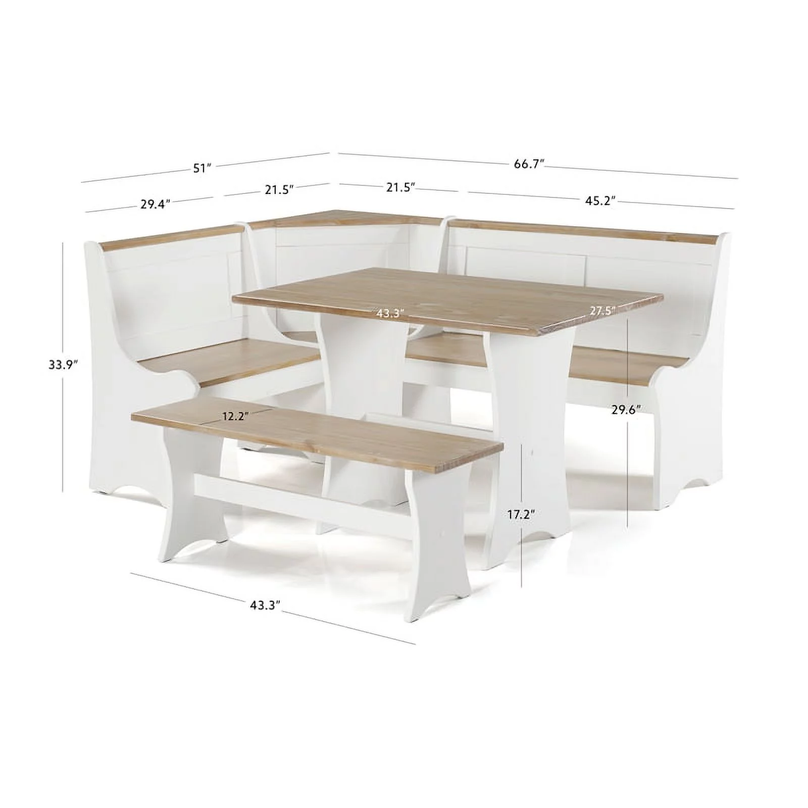 Linon Jackie Dining Nook Set in Antique White