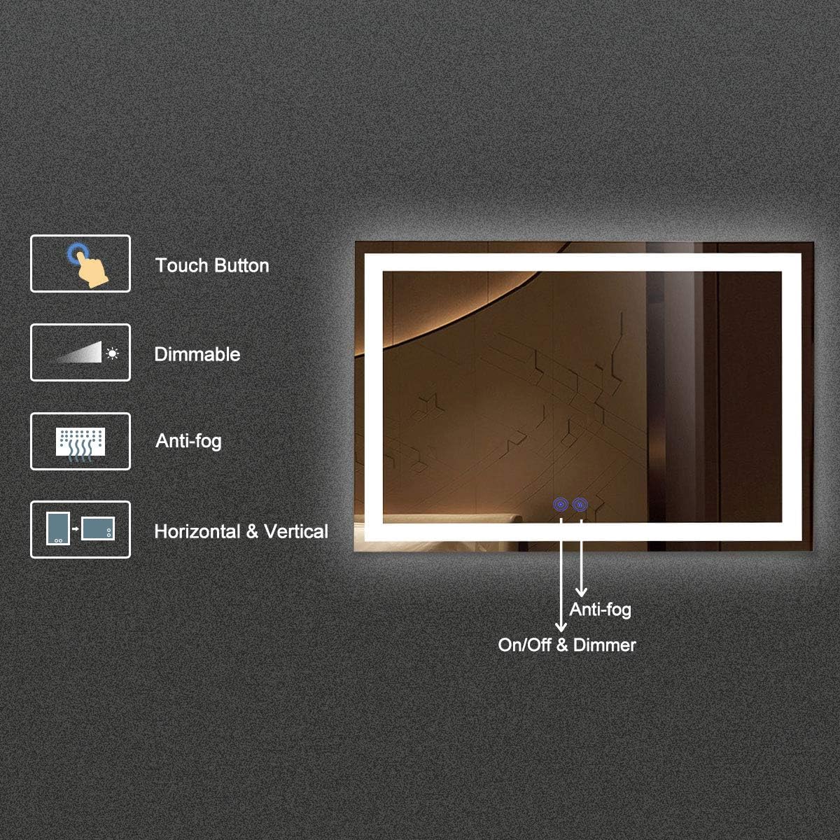 BHBL 60 x 36 Inch Illuminated LED Bathroom Mirror with Smart Button, Anti Fog, Dimmable, Bluetooth Speakers, Vertical & Horizontal Mount, Hotel Office Bar Mirror (D224-6036A)