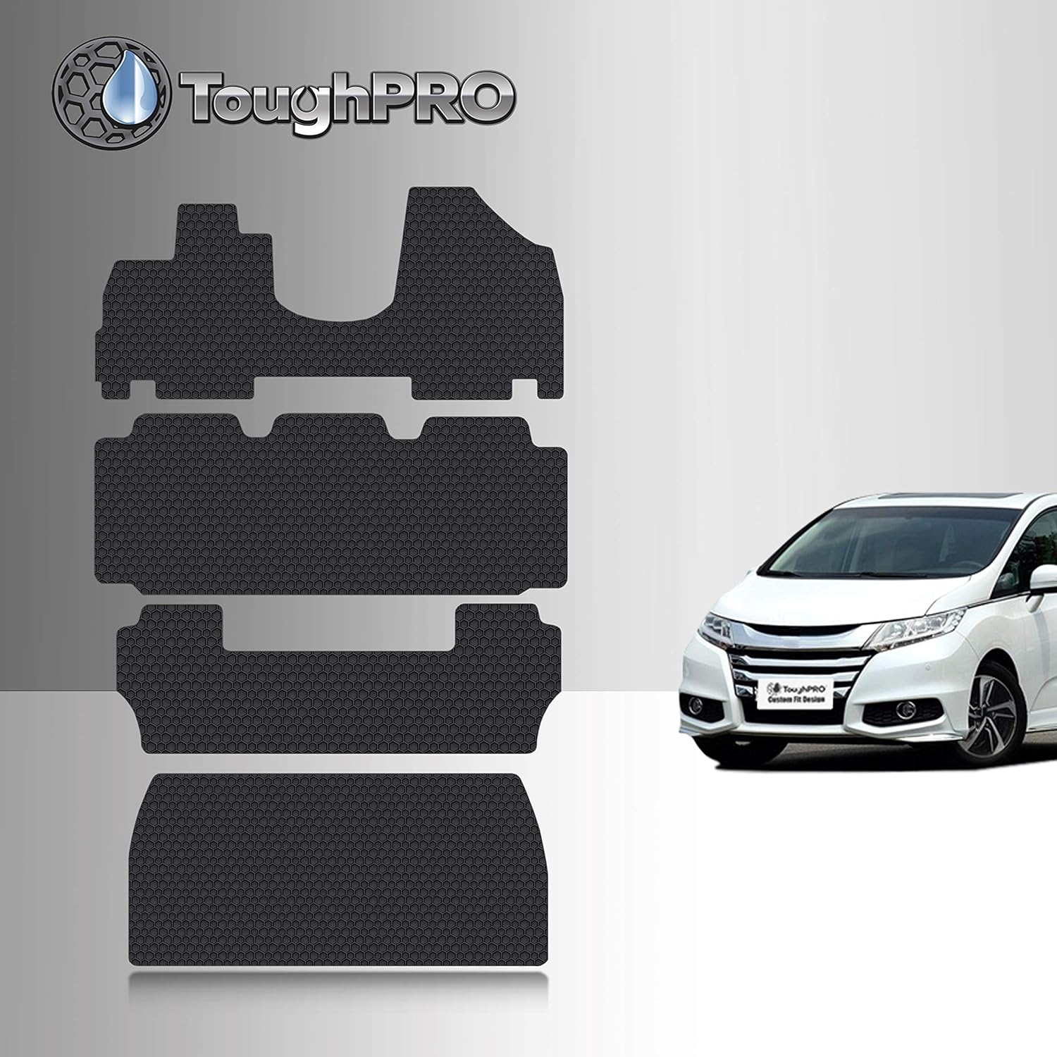 TOUGHPRO Floor Mats Accessories 1st + 2nd + 3rd Row + Cargo Mats Accessories Compatible with Honda Odyssey (8 Seater) All Weather Heavy Duty Black Rubber 2011 2012 2013 2014 2015 2016 2017