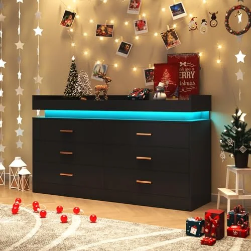 YZboomLife 9 Drawer Dresser with LED Light  Modern Chest of Drawers for Closet  Wide Drawer Organizer Cabinet for Bedroom  Living Room  Entryway  Hallway(9 Drawer White)