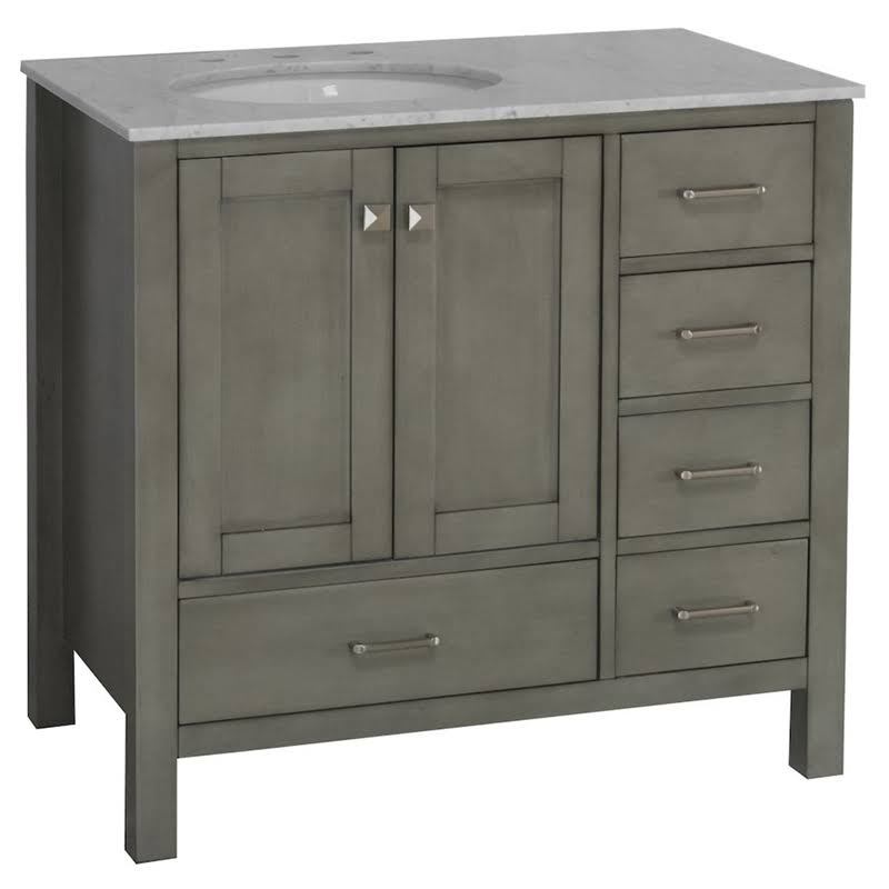 Horizon 36x22 Bathroom Vanity Cabinet with Carrara Stone Top in Weathered Gray - SGG-K36RECARR