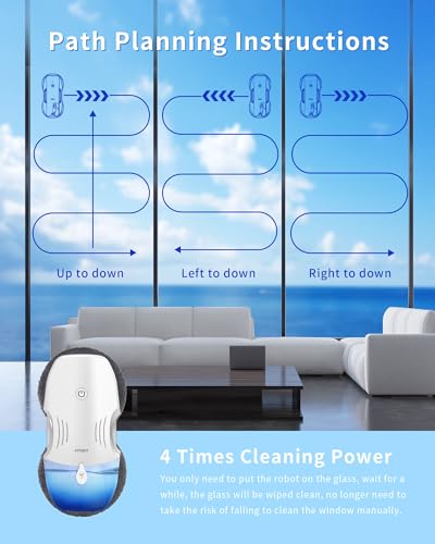 FMART Window Cleaning Robot,120ml Capacity Water Tank Window Cleaner Robot,Intelligent Double Water Spray Technology,3800PA Suction Power,AI Edge Detection Technology