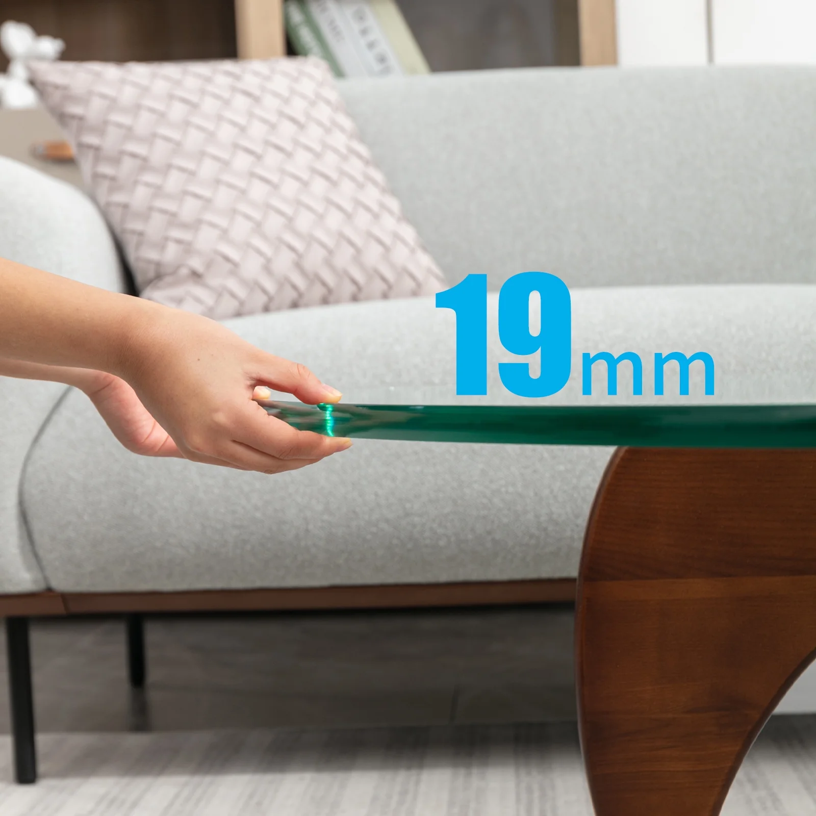 Mjkone Noguchi Triangle Glass Coffee Table ,Tempered Glass Coffee Table with Solid Dark Walnut Base，Coffee Table with Tempered Glass Top  for Living Room  (19mm Glass Top)