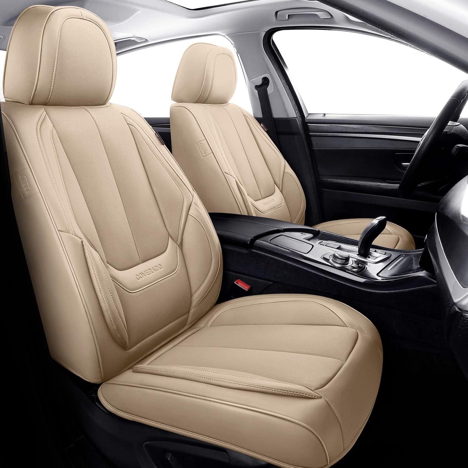 Coverado Front Seat Covers 2 Pieces, Waterproof Nappa Leather Car Seat Protectors Auto Interior, Universal Fit for Most Sedans SUV Pick-up Truck, Black