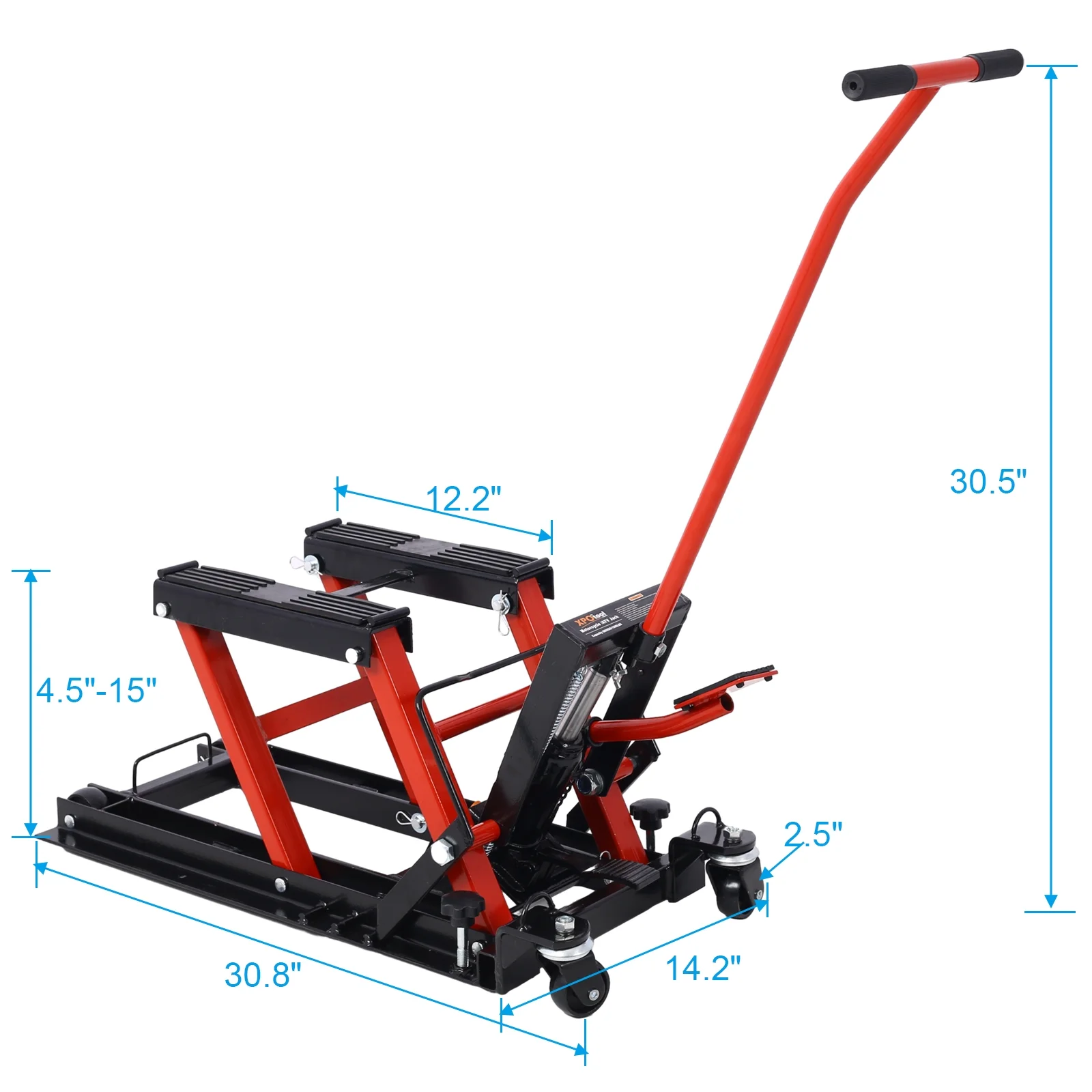 Hydraulic Motorcycle Lift Jack, 1500 LBS Capacity ATV Scissor Lift Jack, Portable Motorcycle Lift Table with 4 Wheels, Hydraulic Foot-Operated Hoist Stand for Motorcycle ATV UTV with tie down - Curated Treasures Market