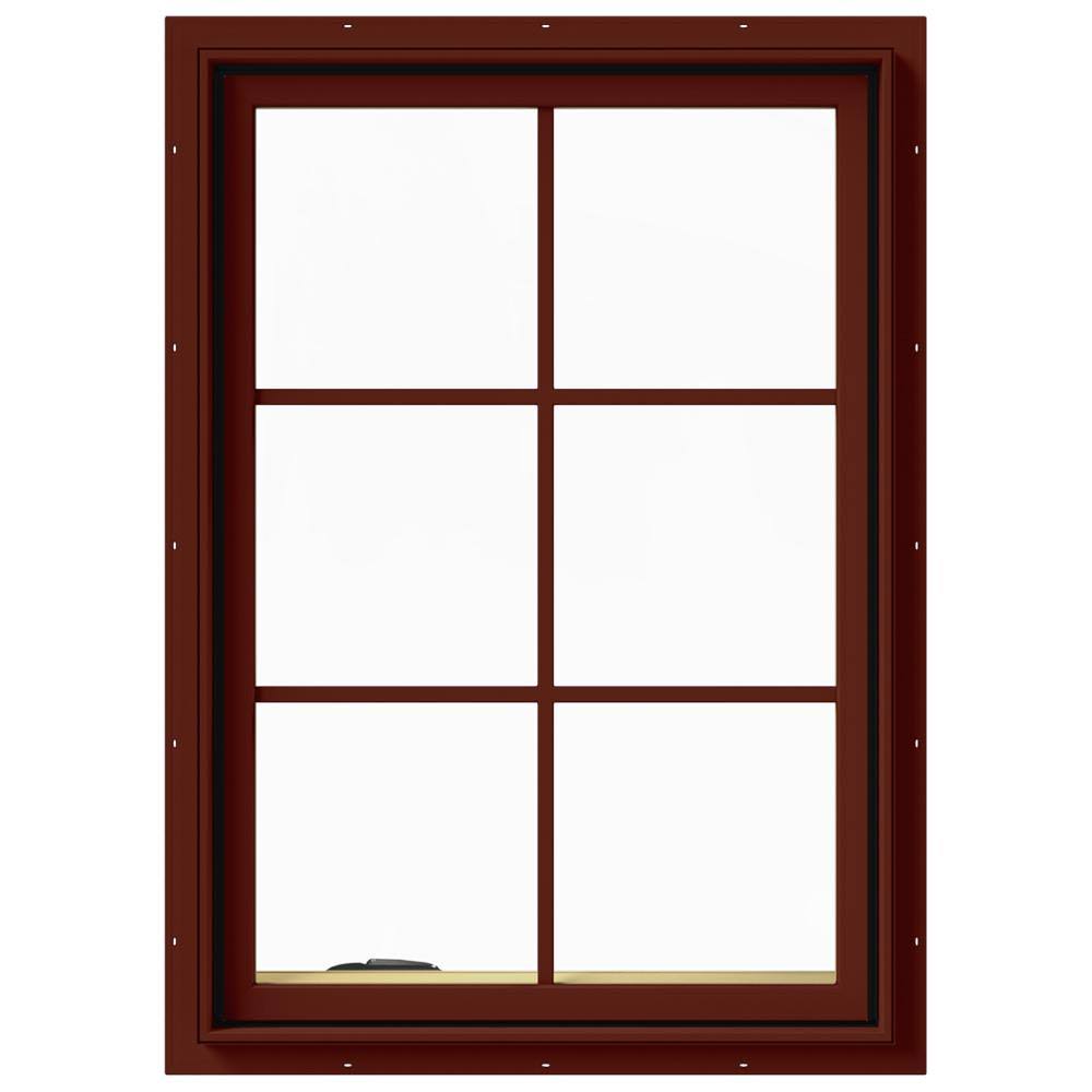 JELD-WEN 28 in. x 40 in. W-2500 Series Red Painted Clad Wood Left-Handed Casement Window with Colonial Grids/Grilles
