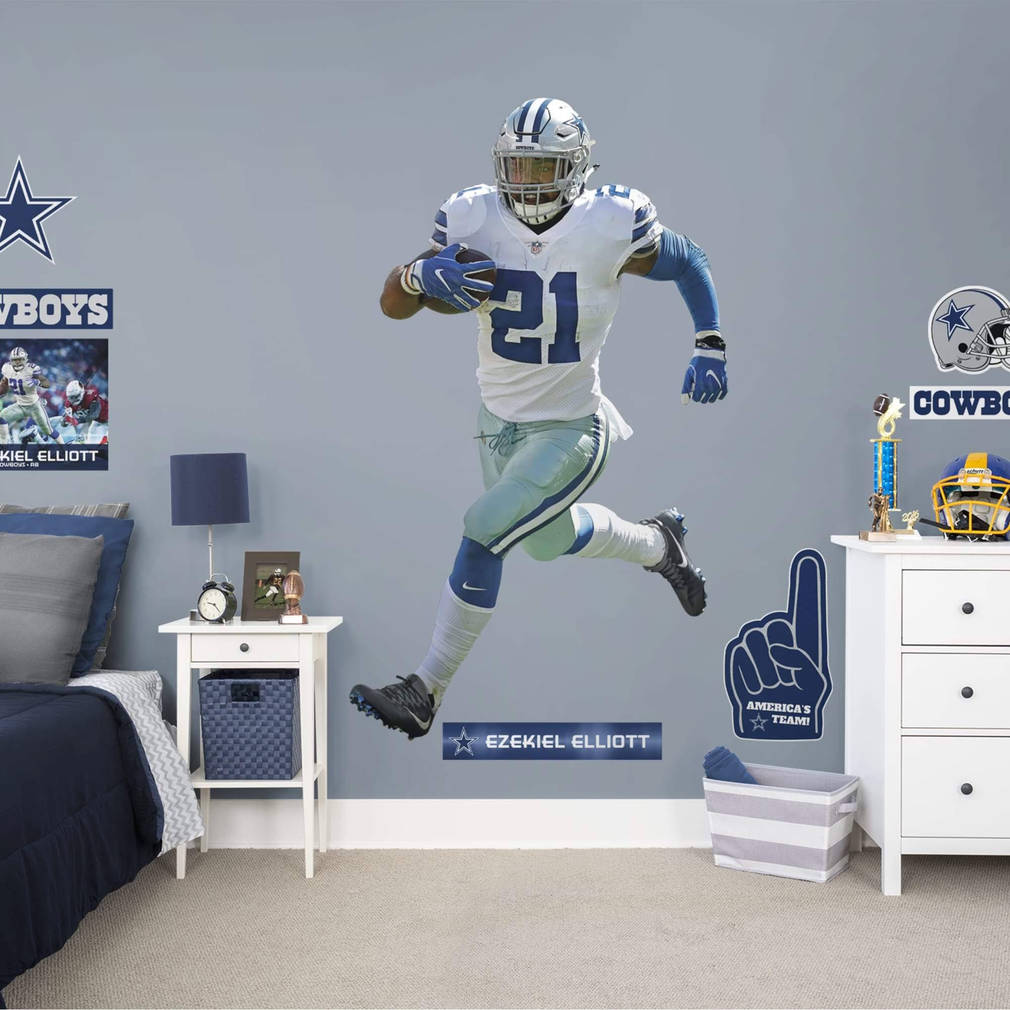 Ezekiel Elliott for Dallas Cowboys - Officially Licensed NFL Removable Wall Decal Giant Athlete + 2 Wall Decals (30x22W x 51x22H