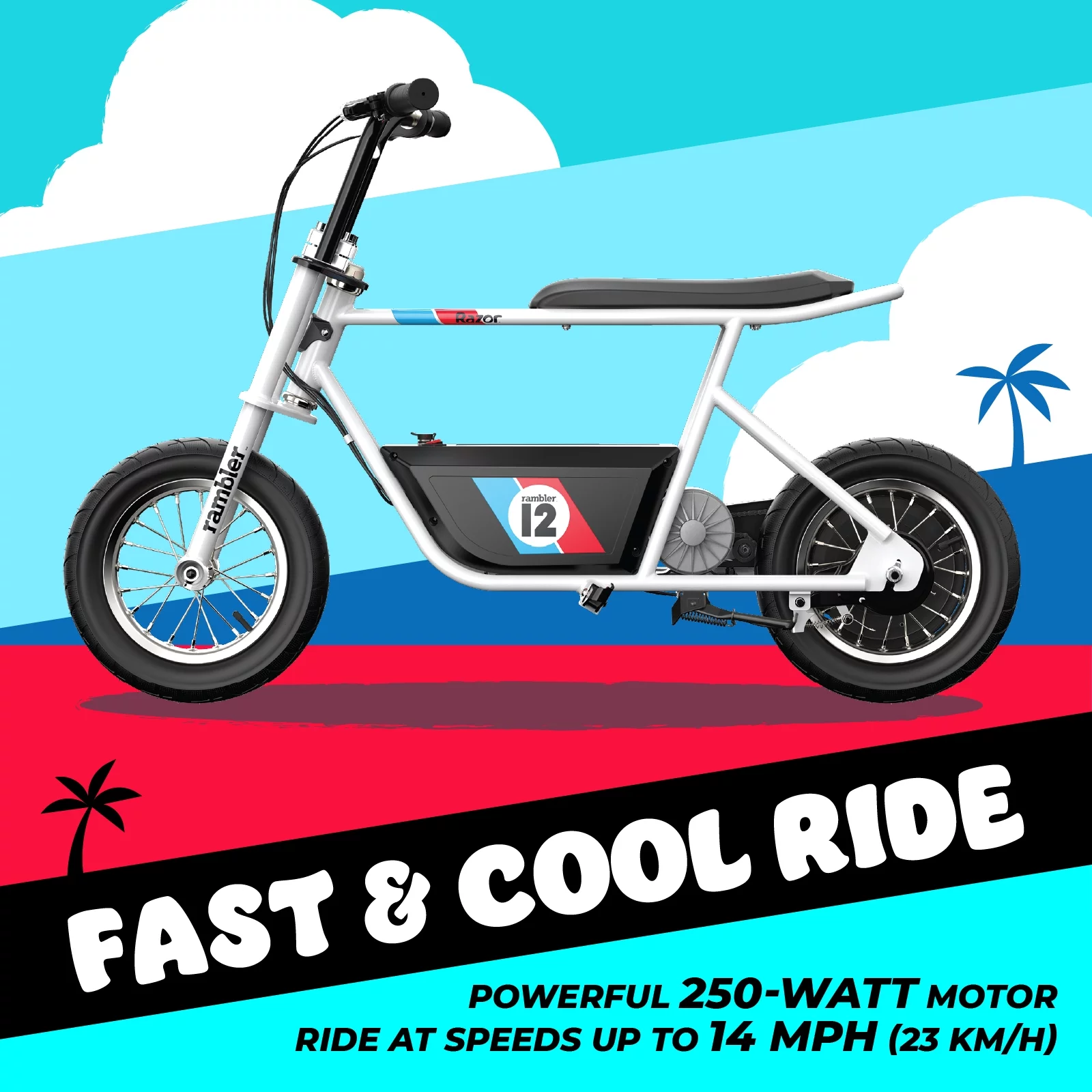 Razor Rambler 12 Seated Electric Scooter- White, up to 14 mph, 12" Air-Filled Tires, for Teen 13+