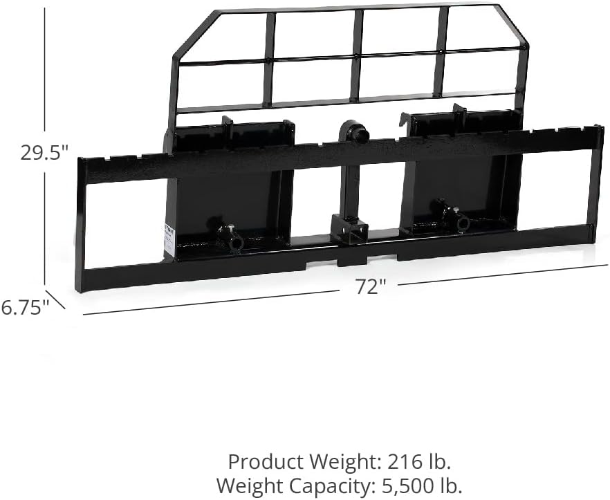 Titan Attachments 72-in Skid Steer XL Pallet Fork Frame Attachment, 5,500 LB Capacity – Quick Tach Tractor