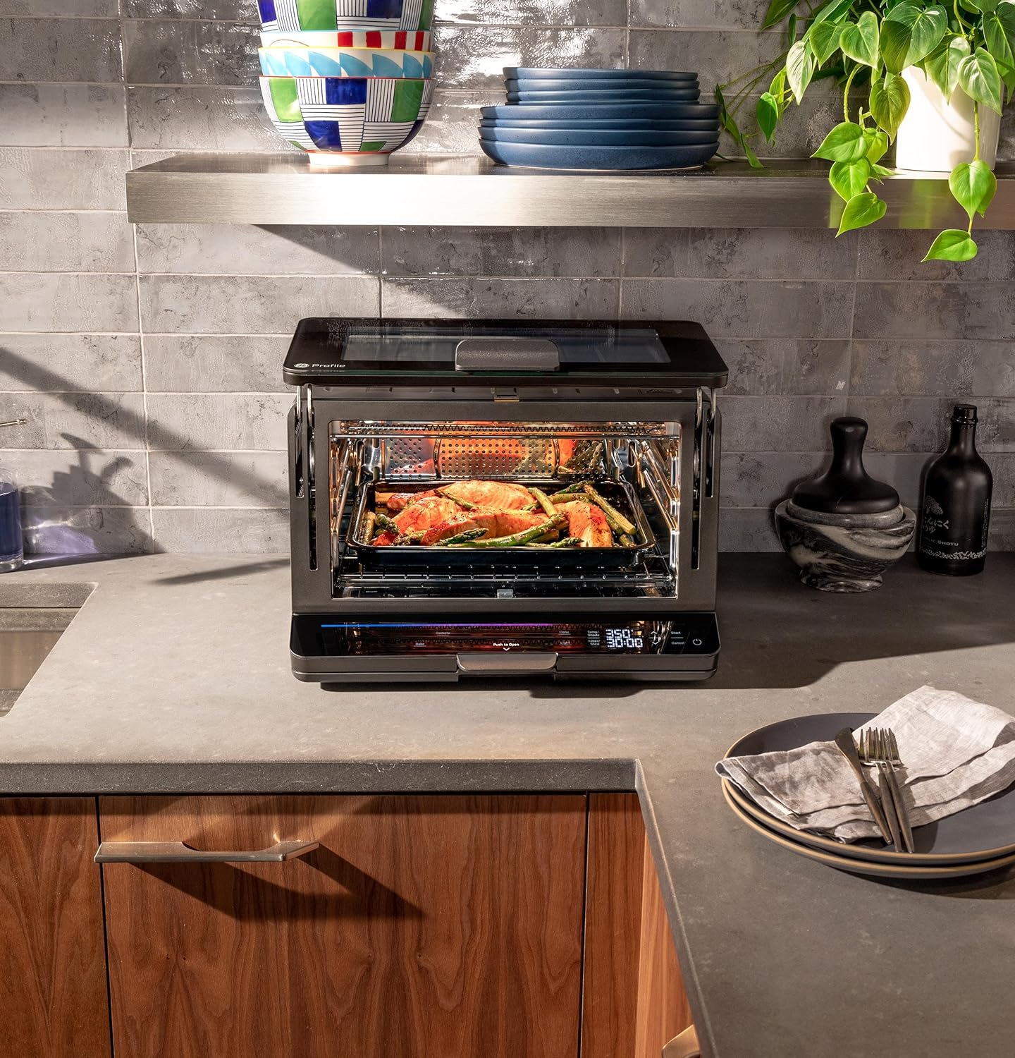 GE Profile Smart Oven with No Preheat, 11-in-1 Countertop Oven including Air Fry, Warm, Toast, Broil, Roast, Pastry, Reheat, and more, WiFi and Smart Connected, Black